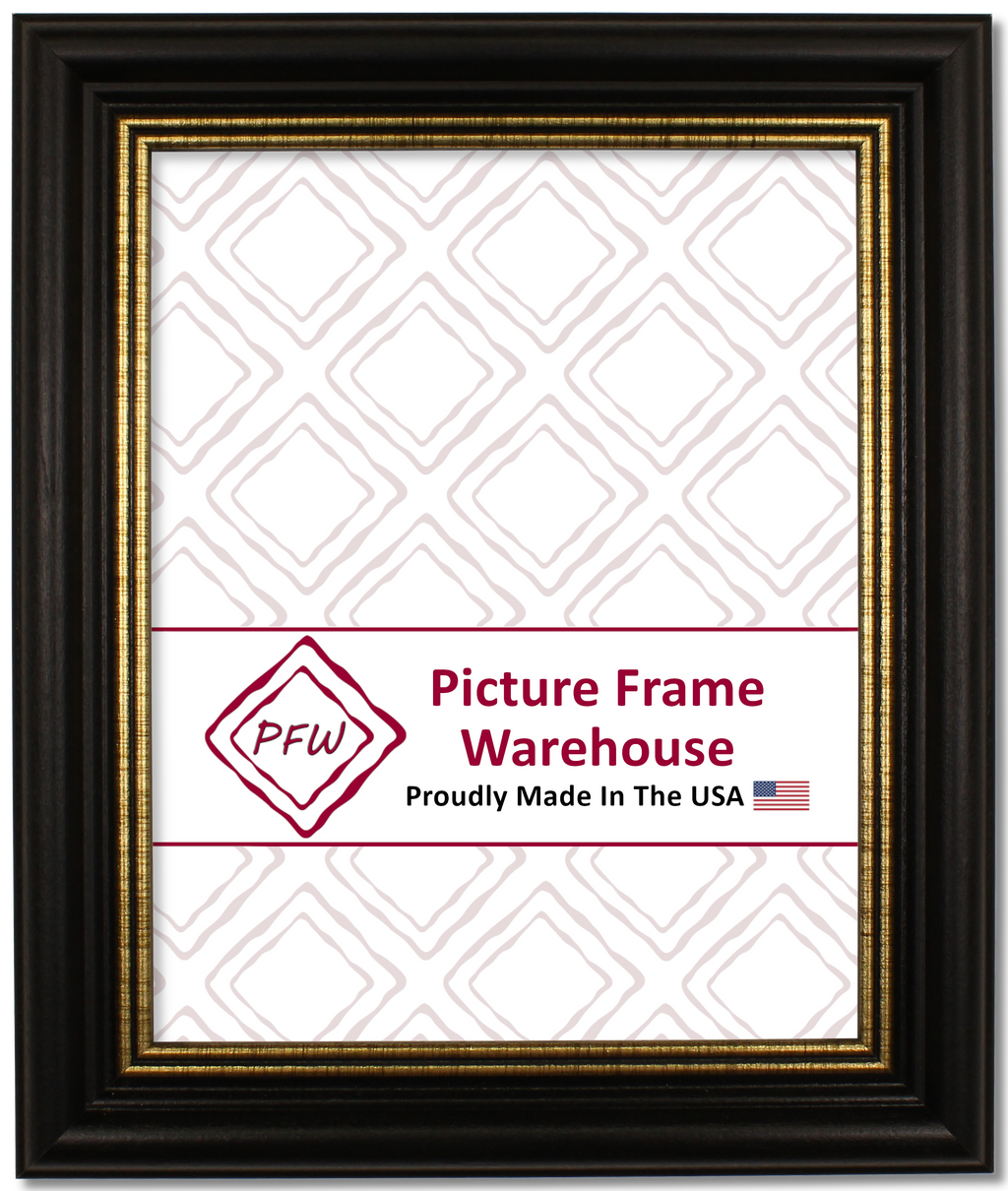 112-554 - Black With Gold Lip, 1 ½", Solid Wood Ready-Made Frame