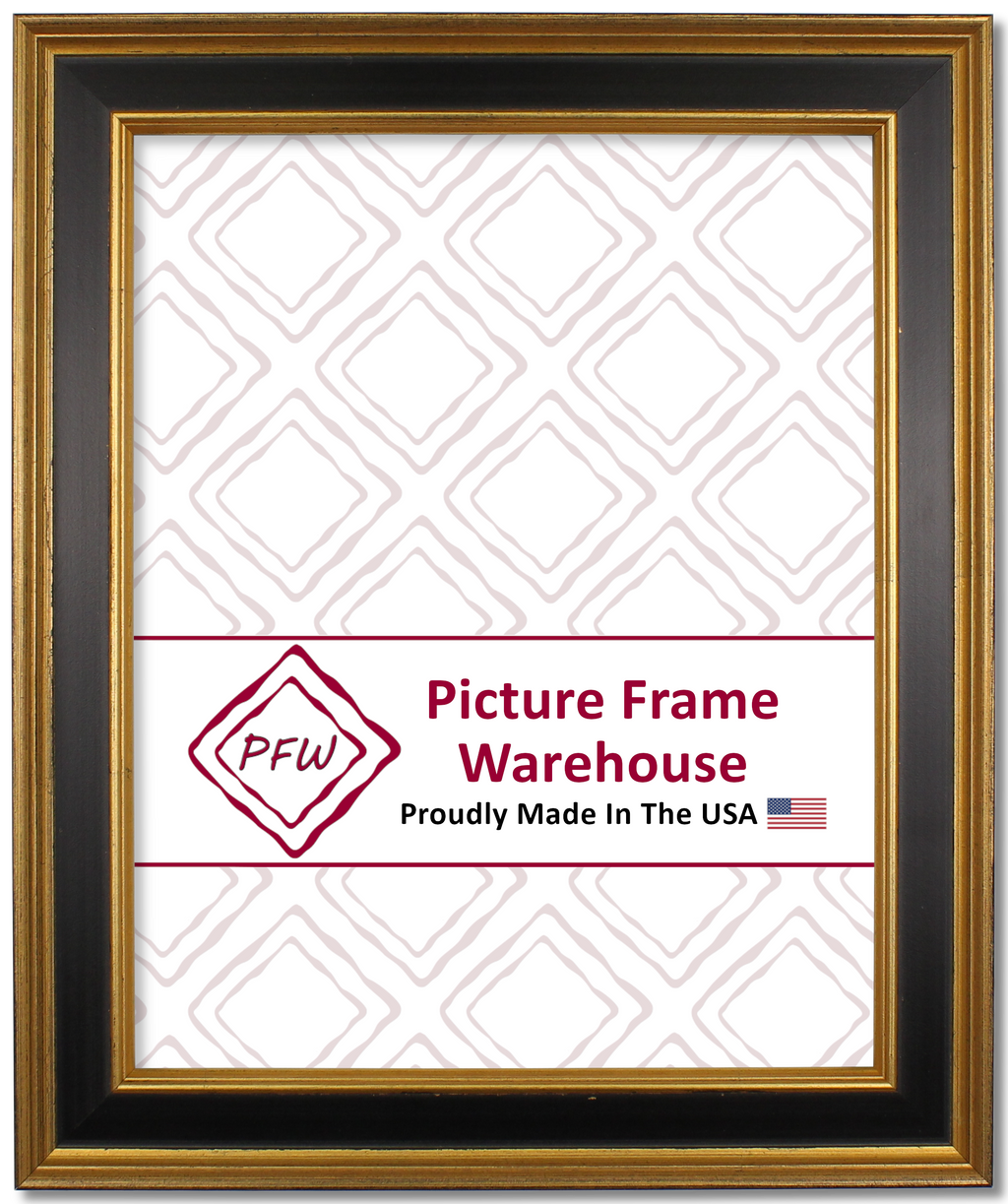 3139 - Black With Antiqued Gold Accents, 1 ¼", Wood Ready-Made Frame