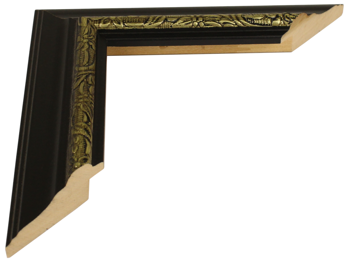 641-556 - Black With Gold Embossing, 1 ½", Solid Wood Moulding