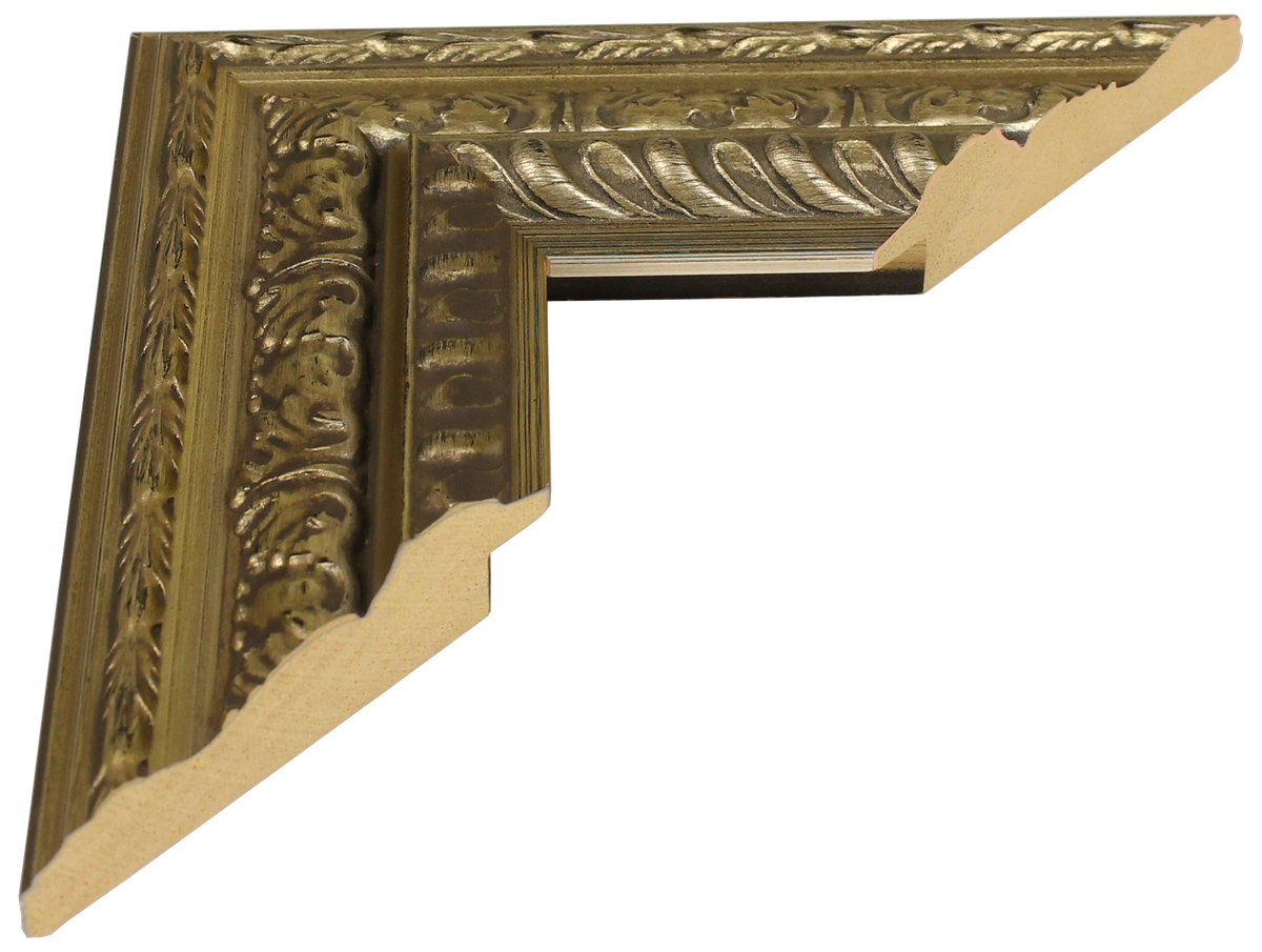 916619 - Embossed Champagne Gold, 2 ¼", Solid Wood Moulding